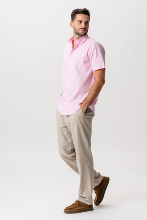 Kortärmad Linneskjorta - Ljus Röd