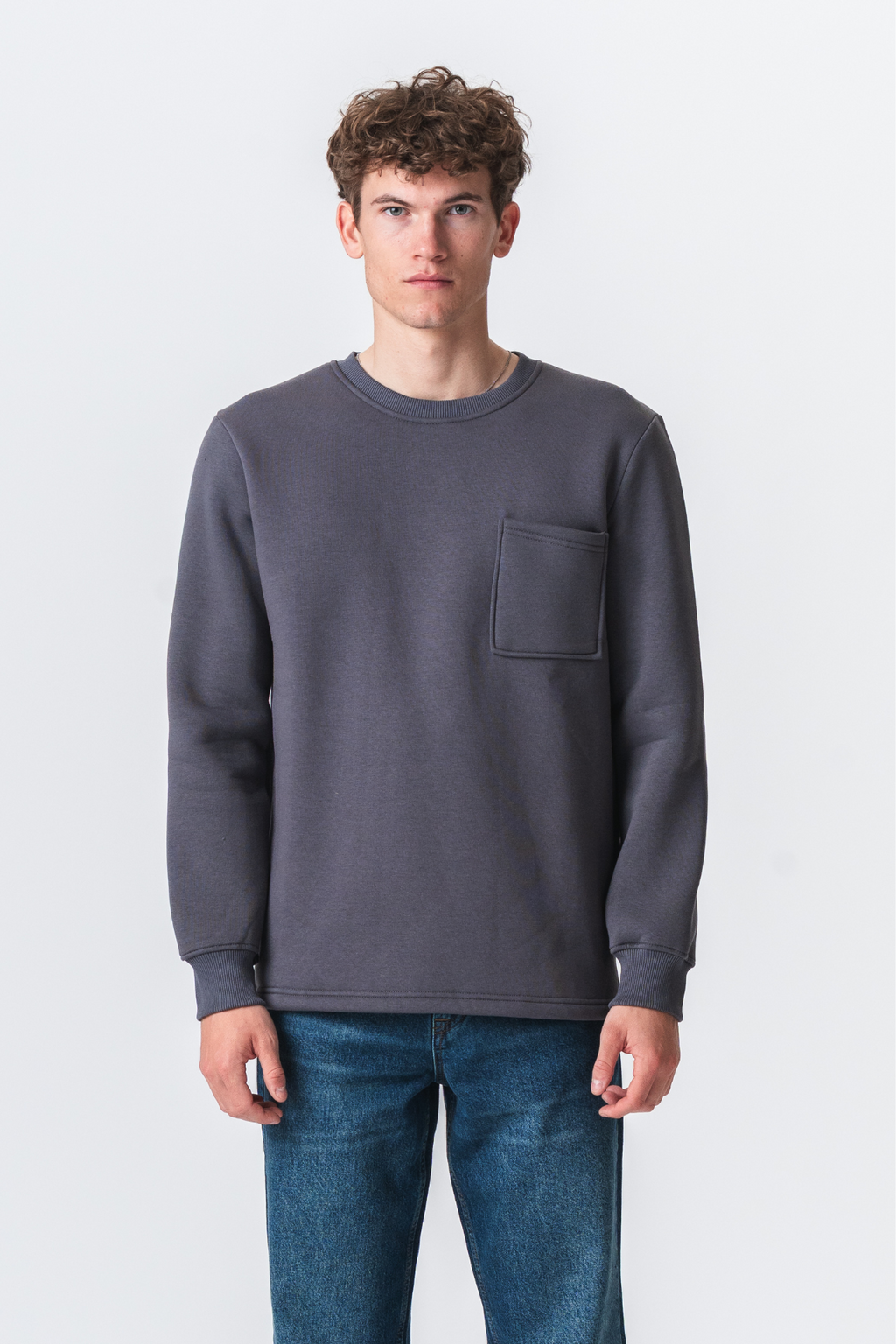 Pocket Sweatshirt Regular Fit - Mörk Grå