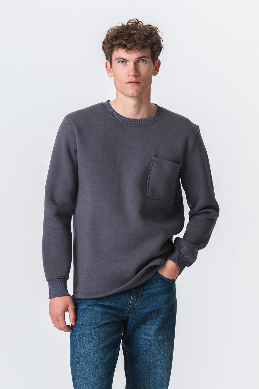 Pocket Sweatshirt Regular Fit - Mörk Grå