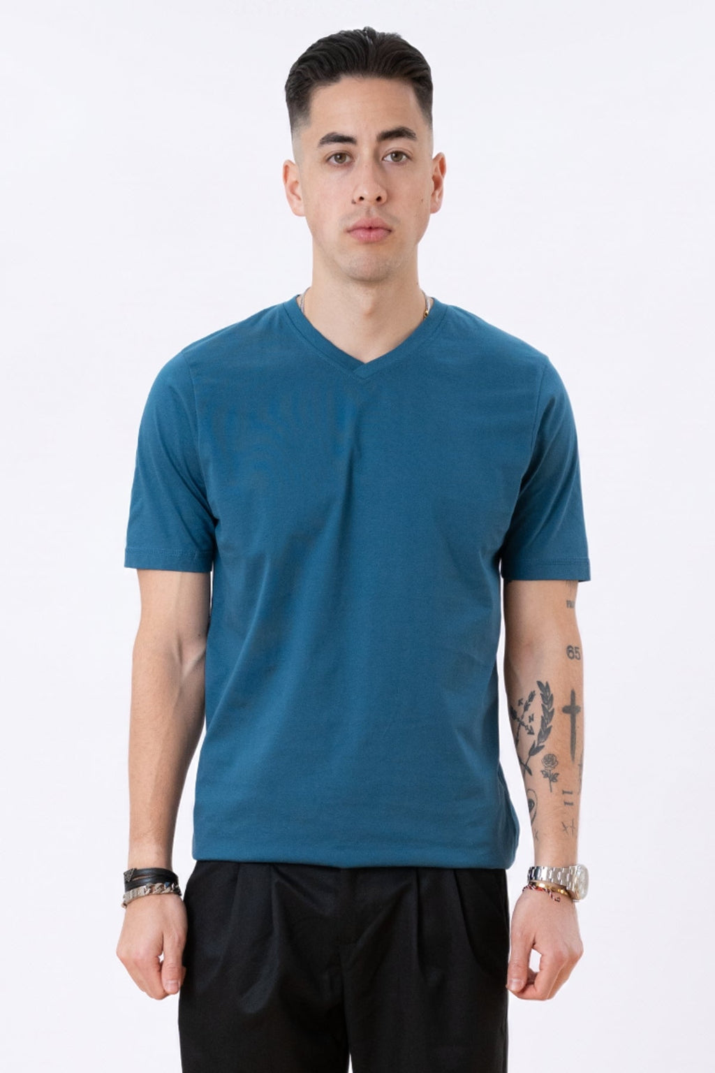 Basic V-neck Tee - Petroleumsblå