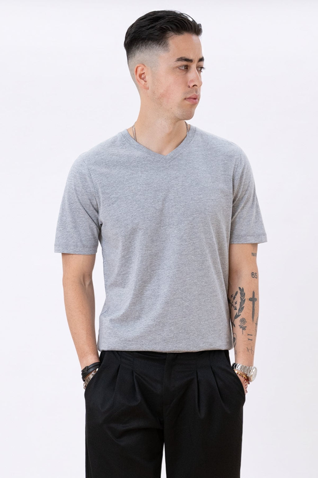 Basic V-neck Tee - Oxford Grå