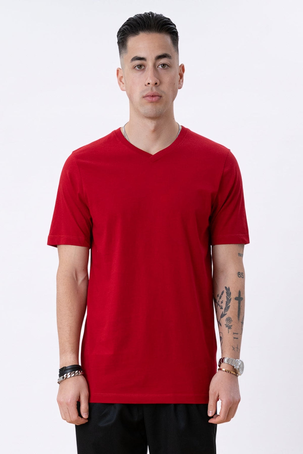 Basic V-neck Tee - Röd
