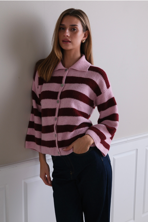 Josie Pikétröja i Stickat - Rosa/Vinröd