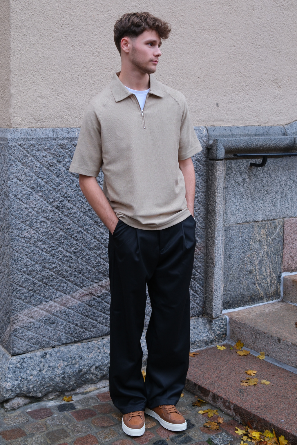 Enzo Kortärmad Half-Zip - Khaki