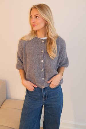 Mary Kortärmad Stickad Tröja - Grå