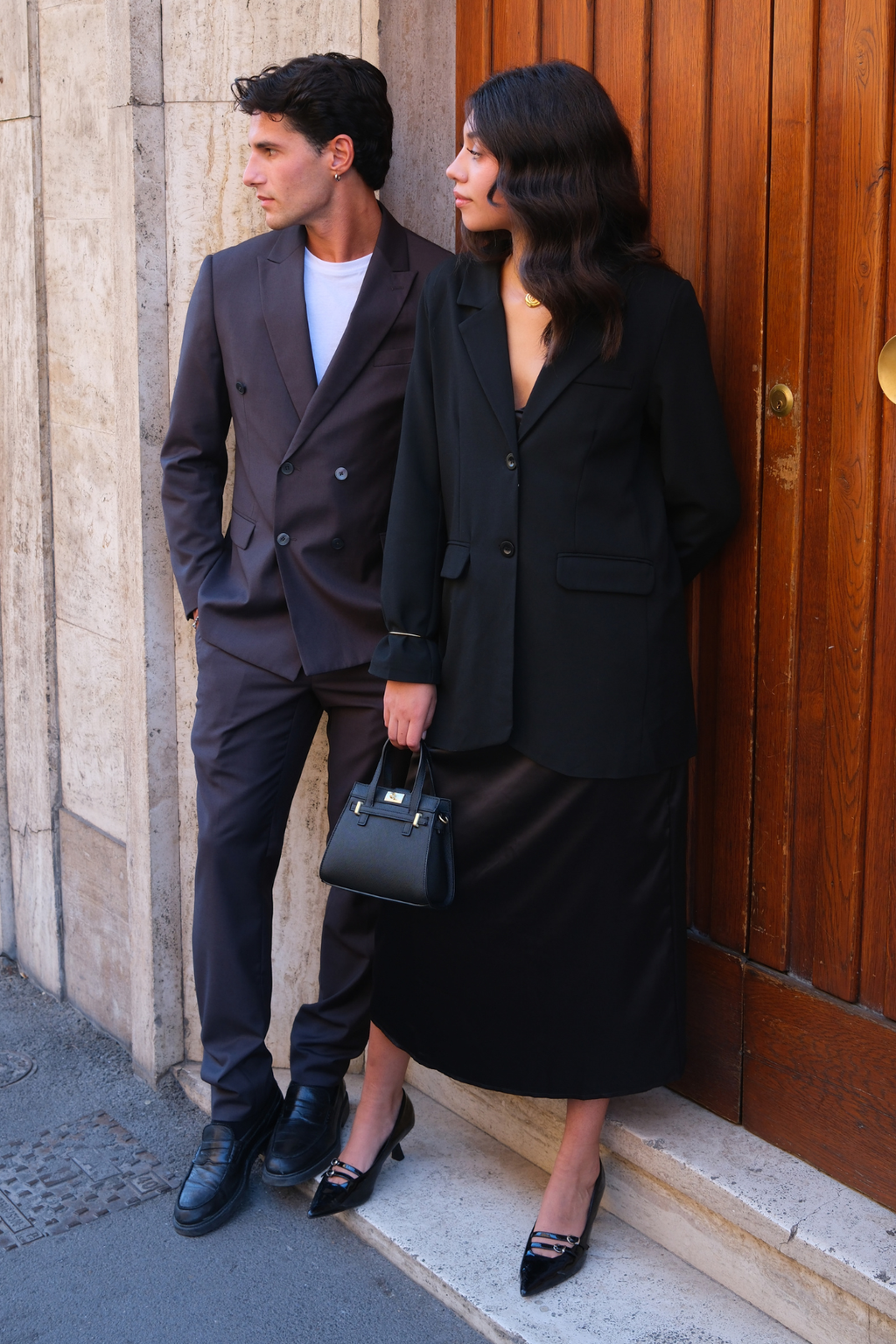 Premium Dubbelknäppt Kostym - Gråbrun