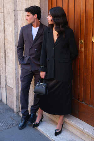 Premium Dubbelknäppt Kostym - Gråbrun