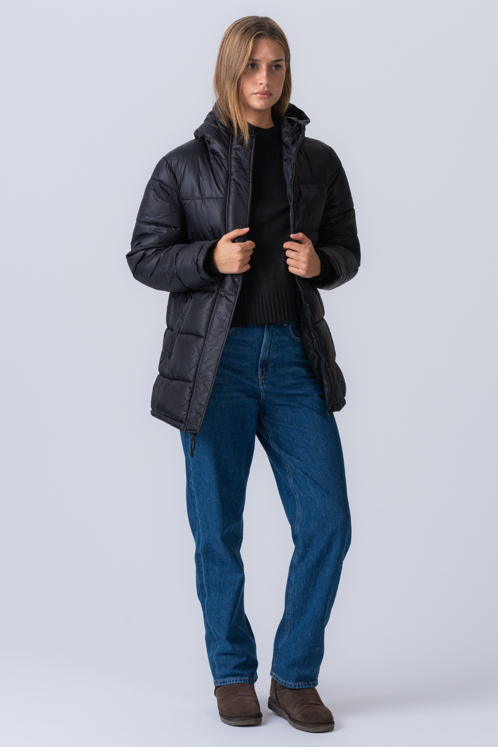 Lång Puffer Jacka - Svart