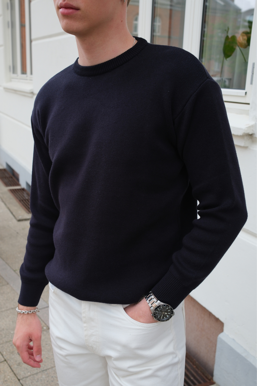 Crewneck Knit Sweater - Mörk Navy
