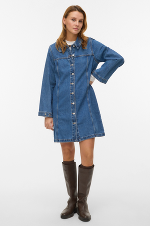Findo Kort Jeansklänning - Medium Blue Denim
