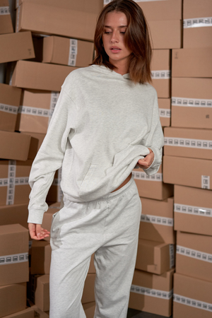 Hoodie Utan Snörning - Grå