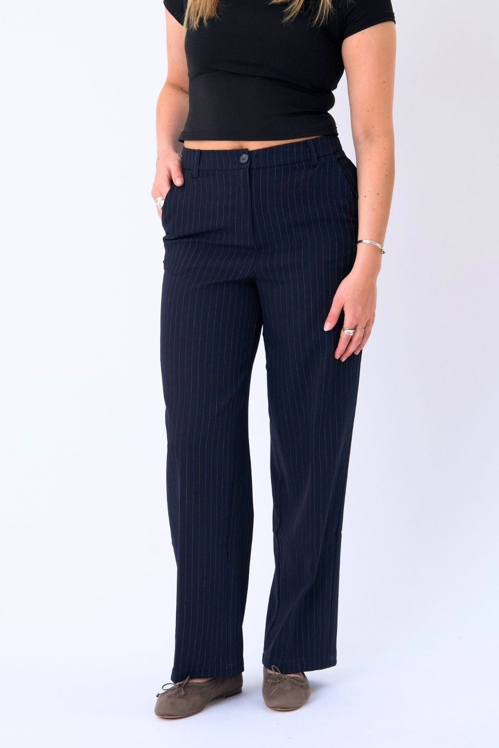 Klassiska Kostymbyxor - Navy Pinstripe