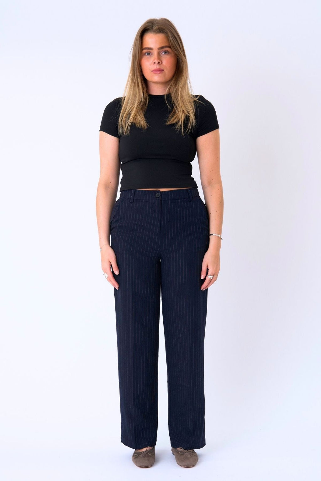 Klassiska Kostymbyxor - Navy Pinstripe
