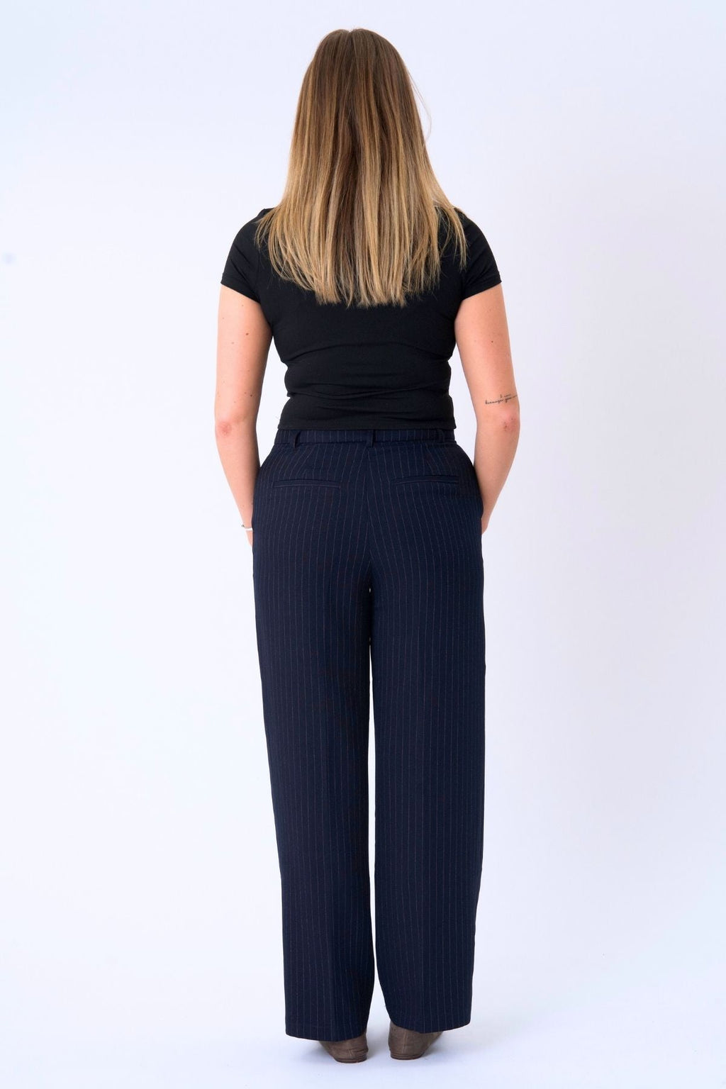 Klassiska Kostymbyxor - Navy Pinstripe