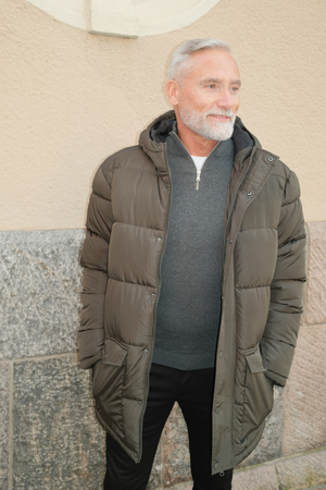 Lång Pufferjacka - Oliv