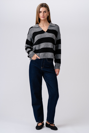 Nora Stickad Tröja - Grå/Svart