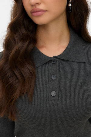 Silje Poloneck Pullover - Mörkgrå Melange