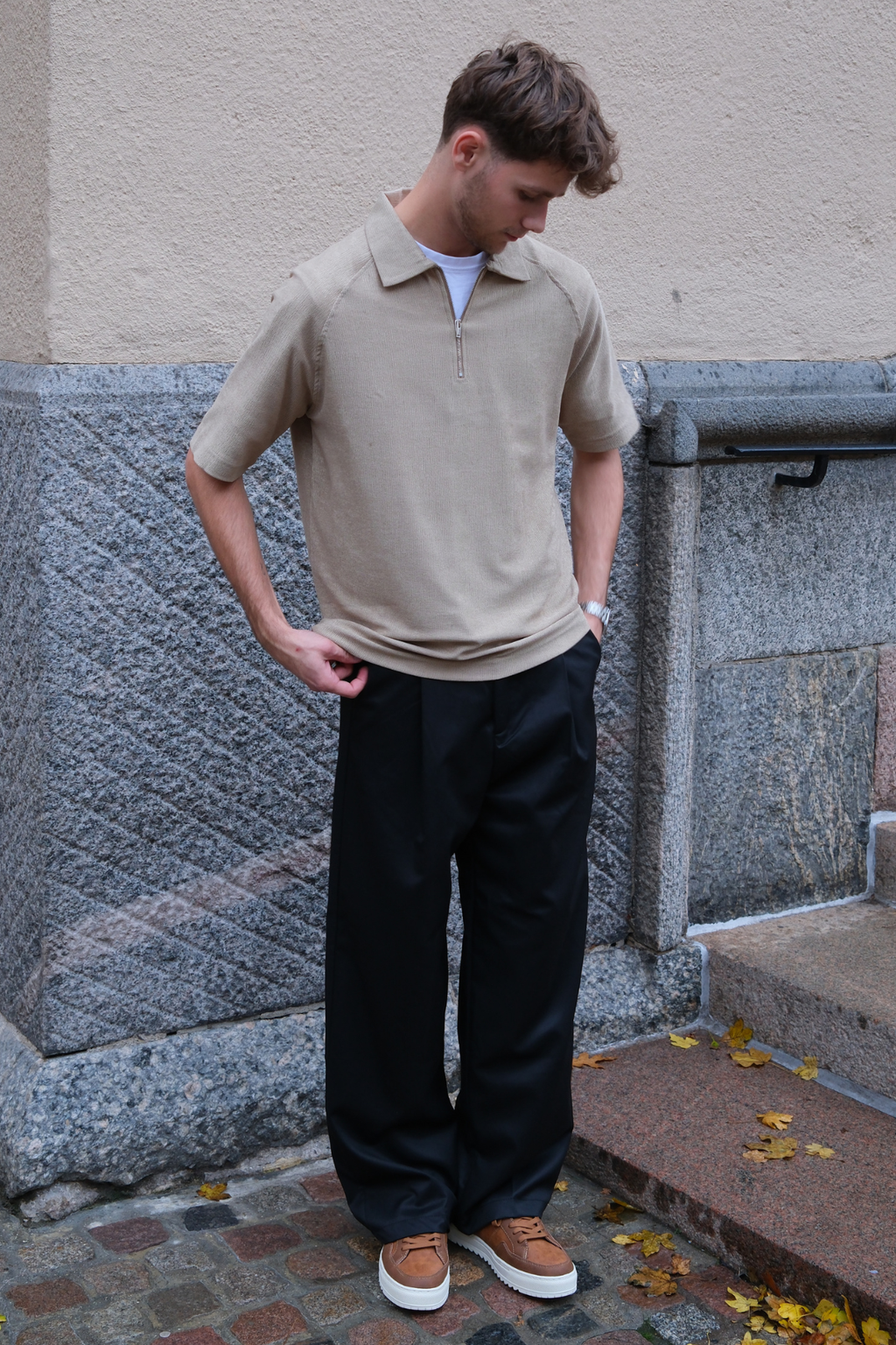 Enzo Kortärmad Half-Zip - Khaki