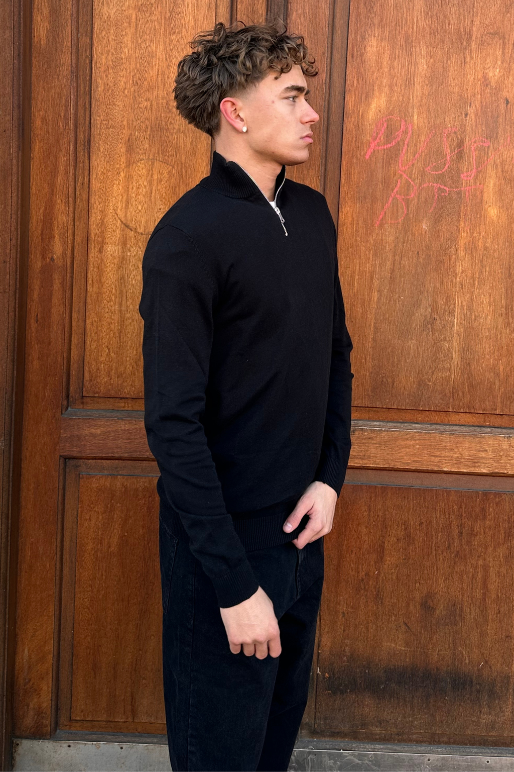 Pullover Half Zip - Svart