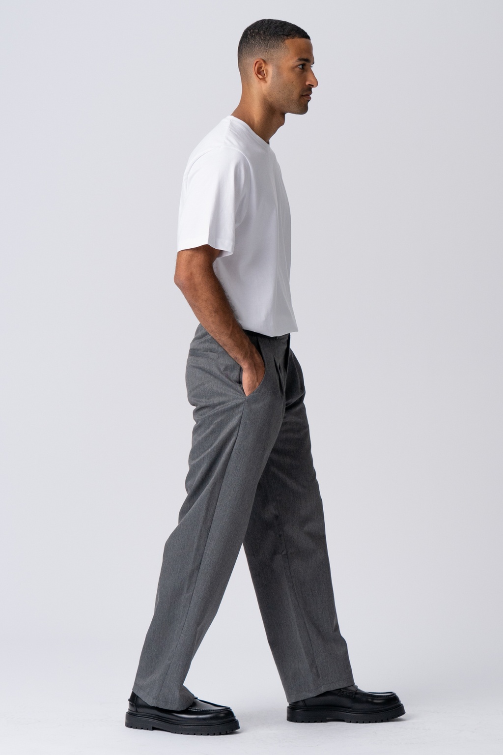 Pleated Wide Suit Pants - Ljusgrå