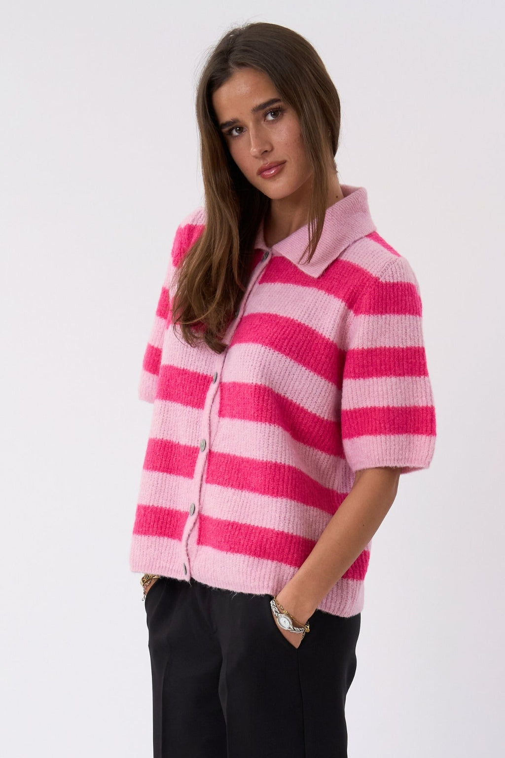 Alba Polo Stickad Tröja - Rosa/Fuxia