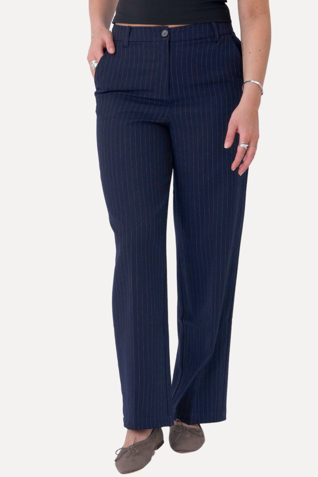 Klassiska Kostymbyxor - Navy Pinstripe