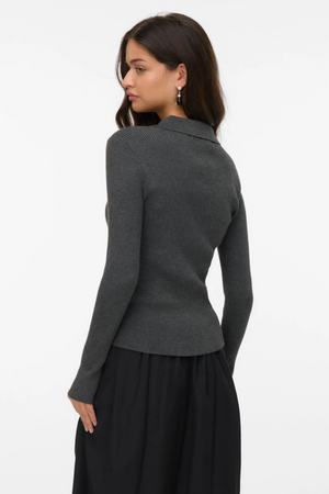 Silje Poloneck Pullover - Mörkgrå Melange