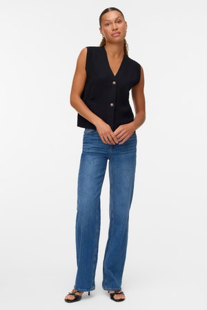 Saba V-ringad Knapp Väst - Svart