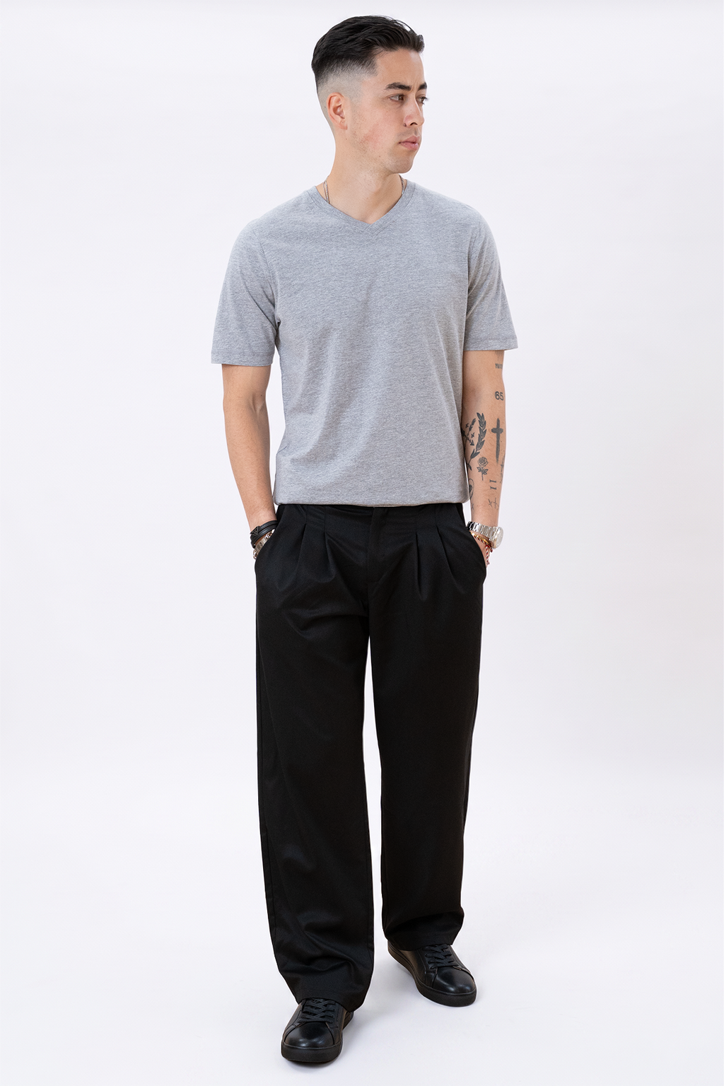 Basic V-neck Tee - Oxford Grå