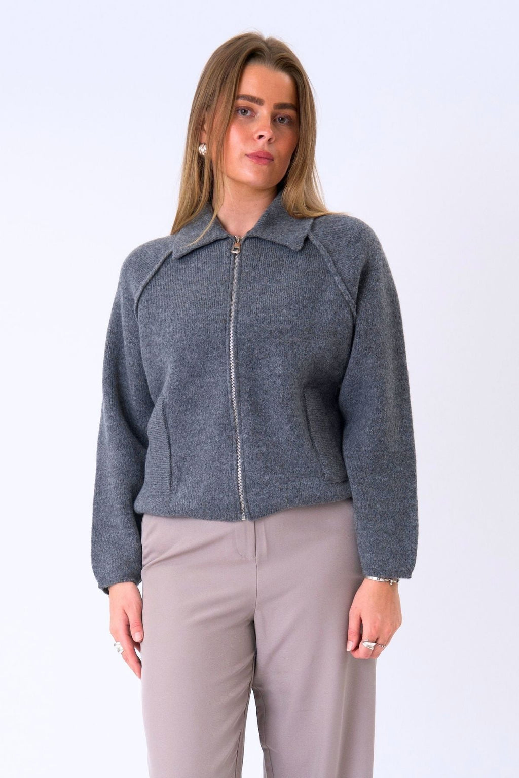 Selma Knit Zipper - Grå