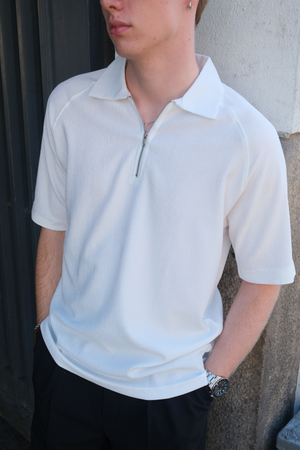 Enzo Kortärmad Tröja med Halv Dragkedja - Vit