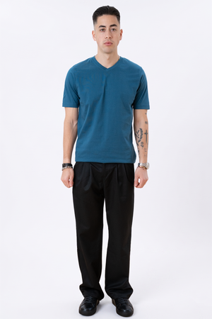 Basic V-neck Tee - Petroleumsblå