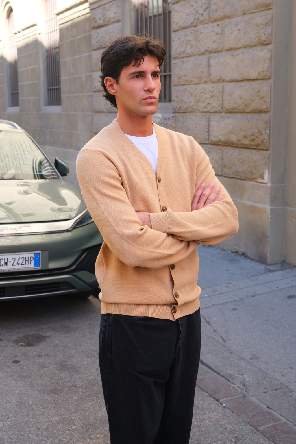 Milo Stickad Cardigan - Sand