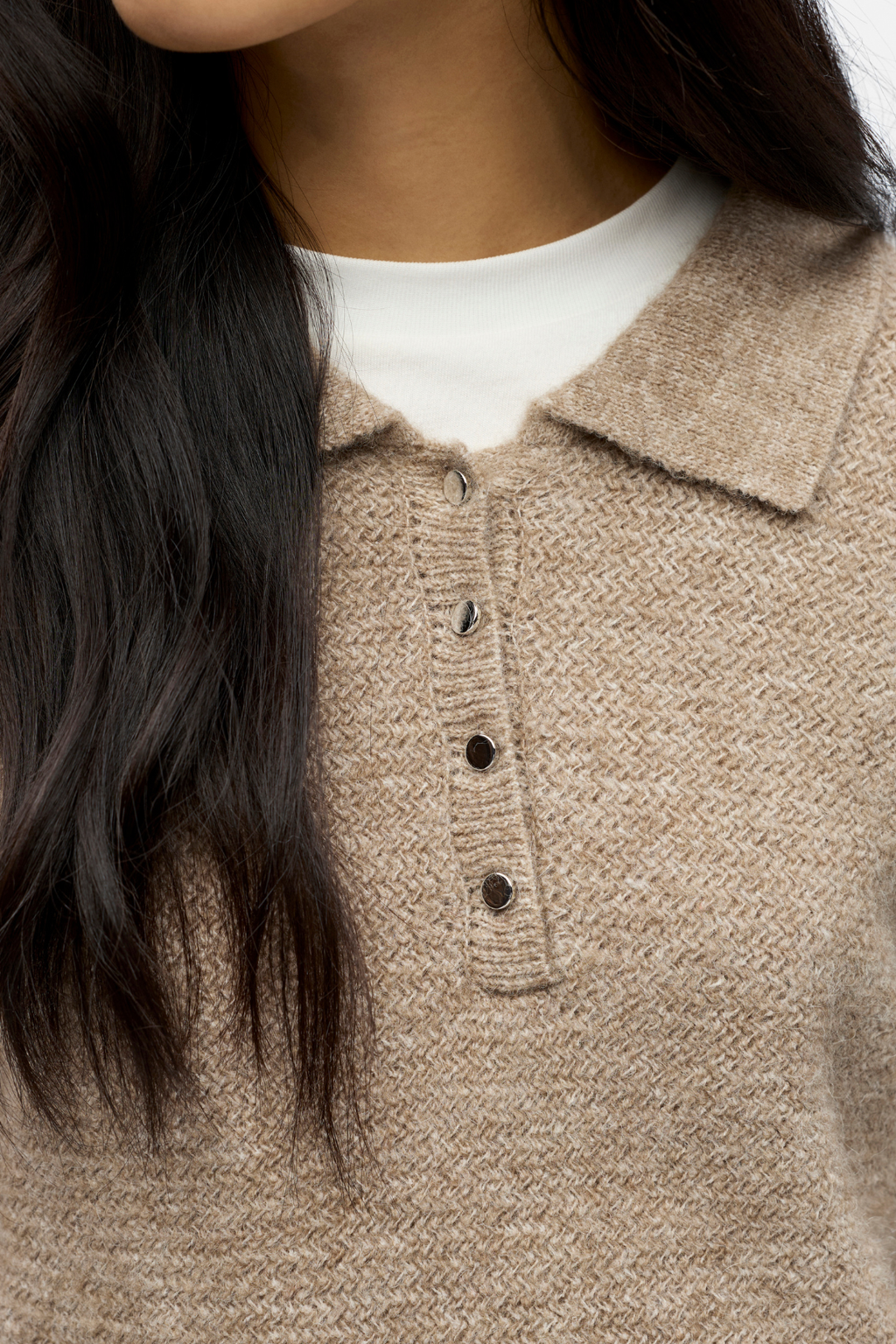 Anine Stickad Polo - Morel Melange