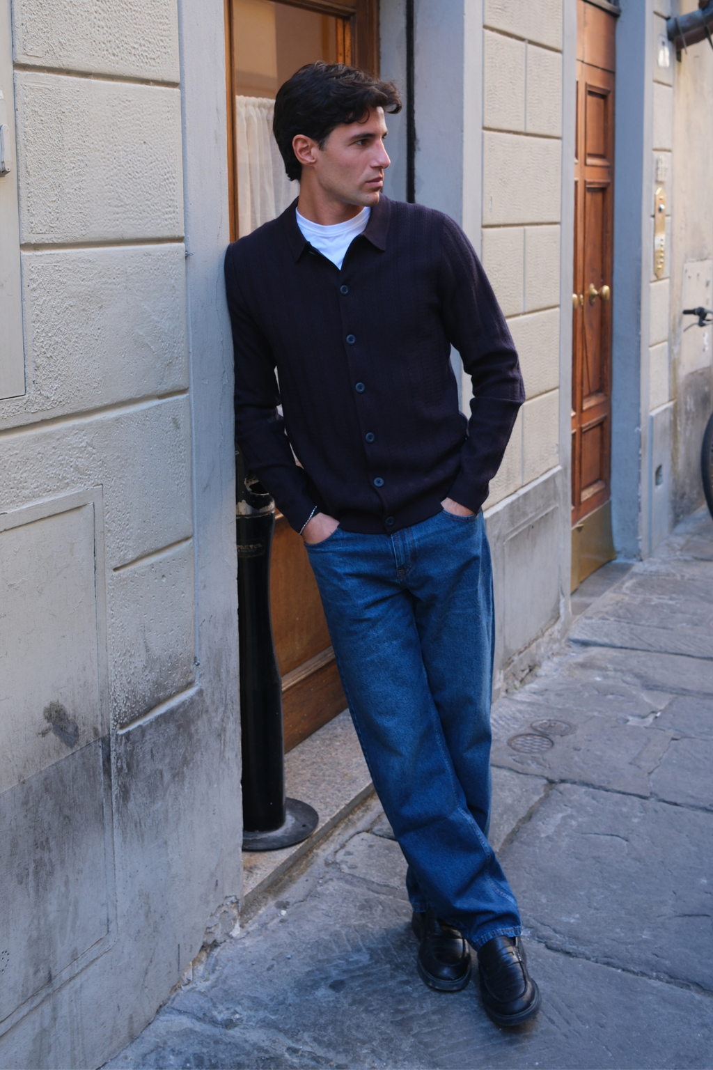 Arthur Stickad Cardigan - Dark Navy