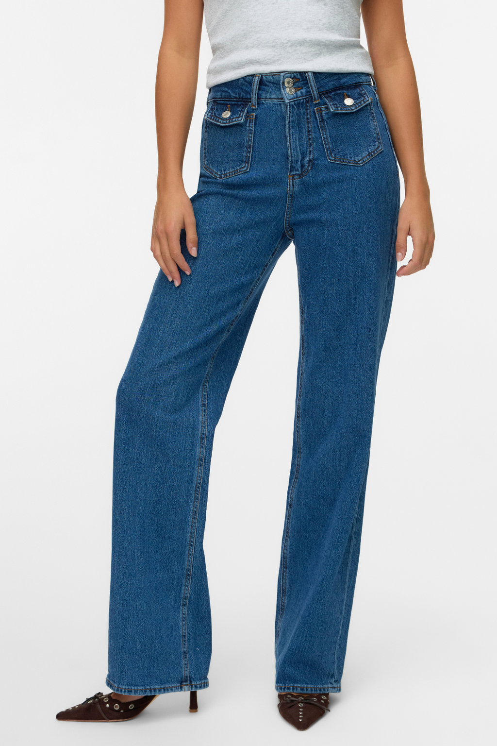 Tessa Breda Fickor Jeans - Medium Blå Denim