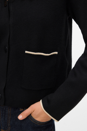 Gold V-ringad Kontrastcardigan - Svart & Björk