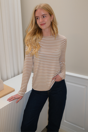 Strippad Långärmad Slim Fit - Beige