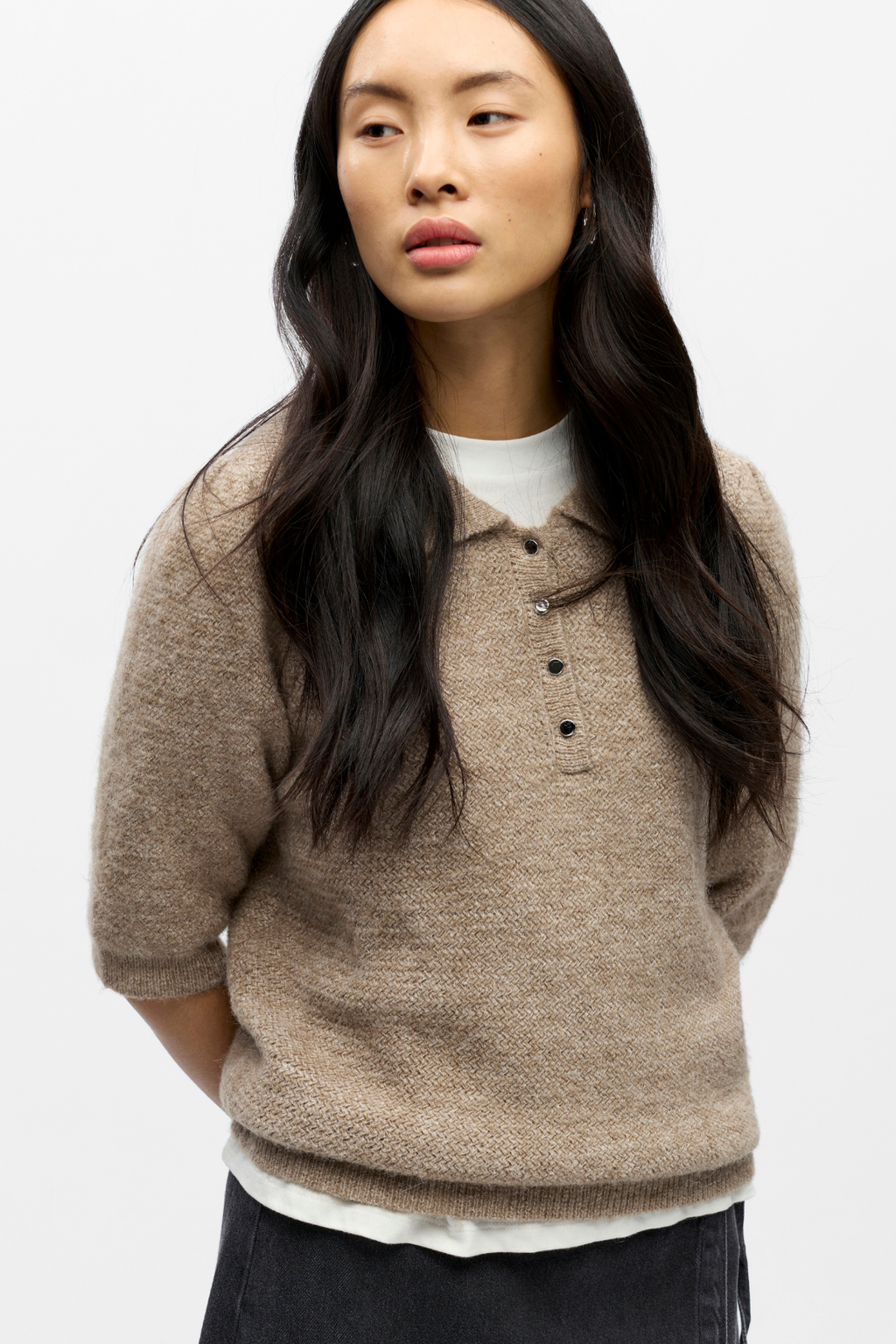 Anine Stickad Polo - Morel Melange