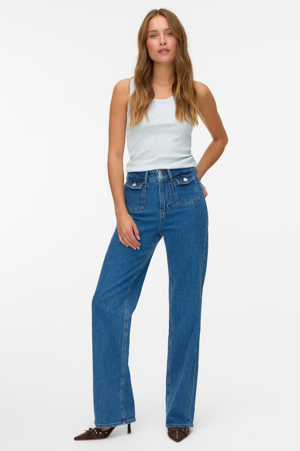 Tessa Breda Fickor Jeans - Medium Blå Denim