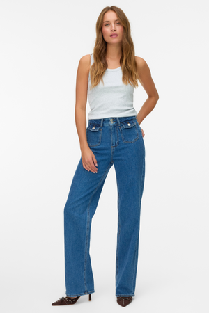 Tessa Breda Fickor Jeans - Medium Blå Denim