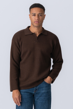 Stickad Långärmad Pikétröja - Ljusbrun