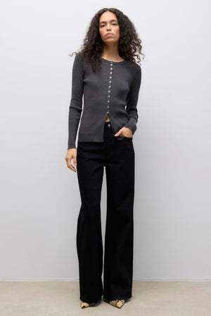 Ukino O-ringad Stickad Kofta - Mörkgrå Melange