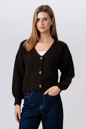 V-ringad Cardigan - Brun