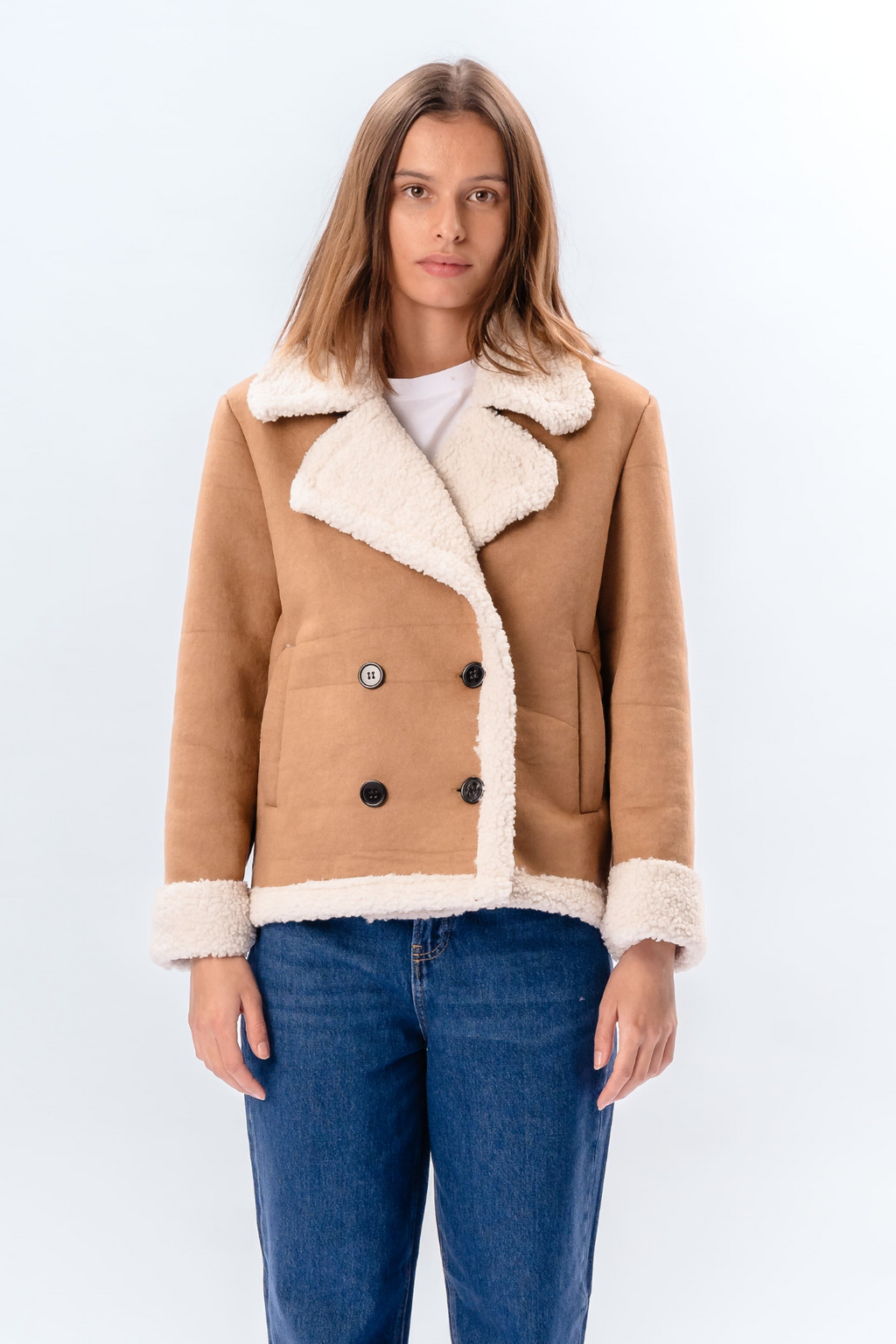 Shearling Kort Jacka - Beige
