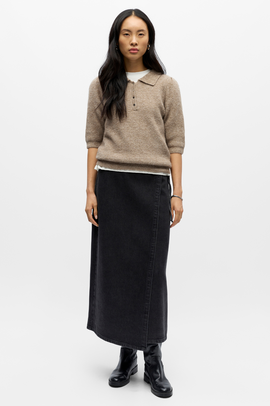 Anine Stickad Polo - Morel Melange