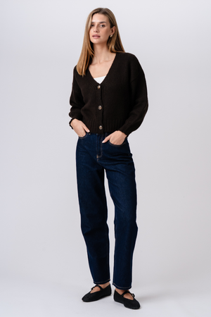 V-ringad Cardigan - Brun