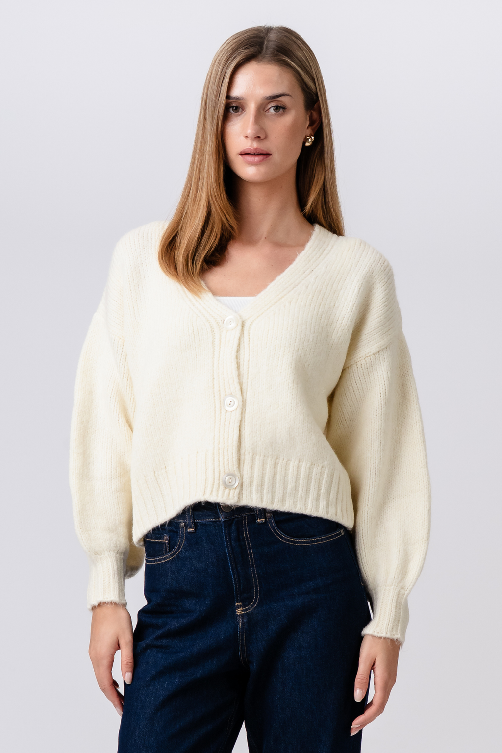 V-ringad Cardigan - Ecru