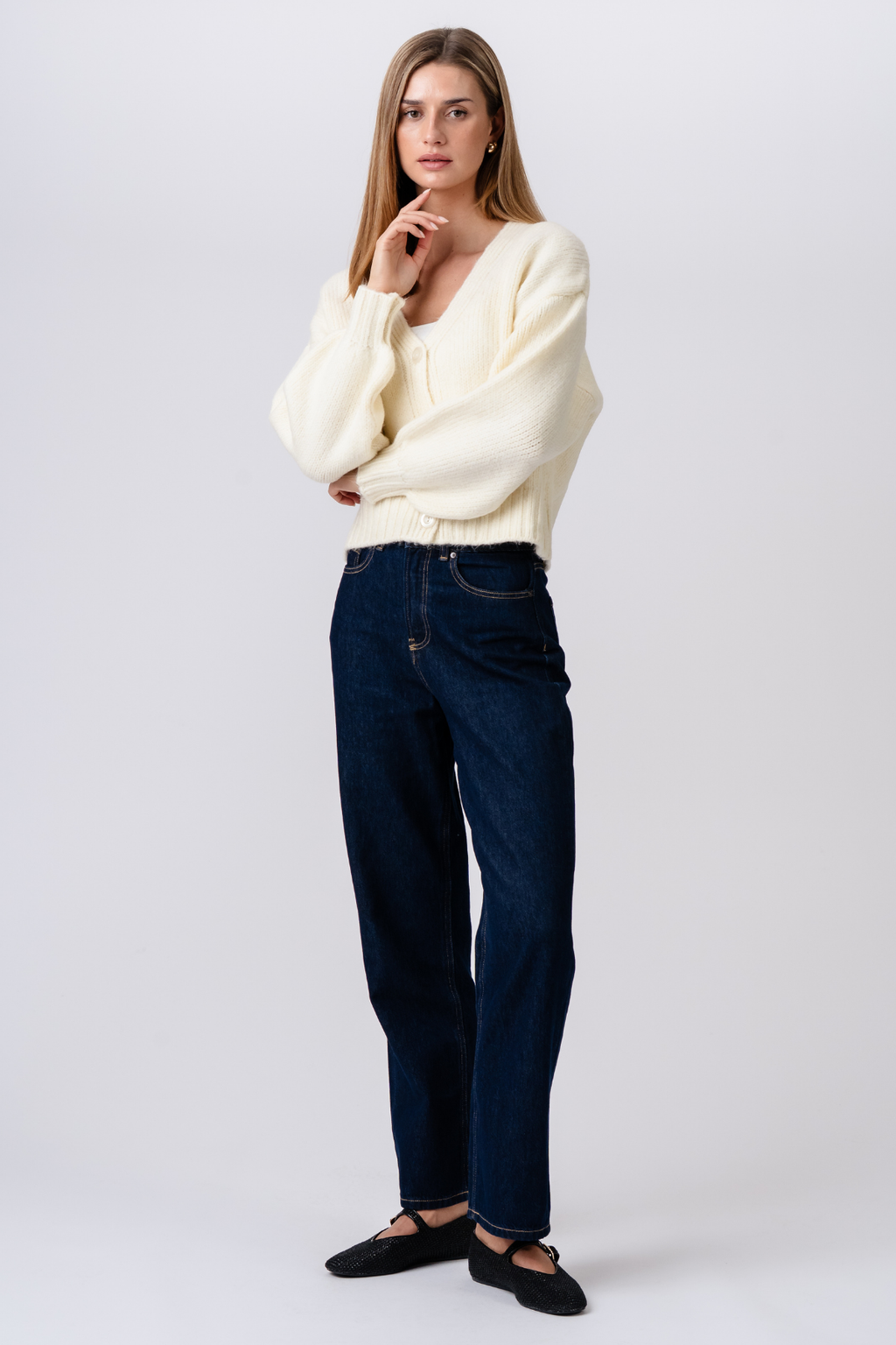 V-ringad Cardigan - Ecru