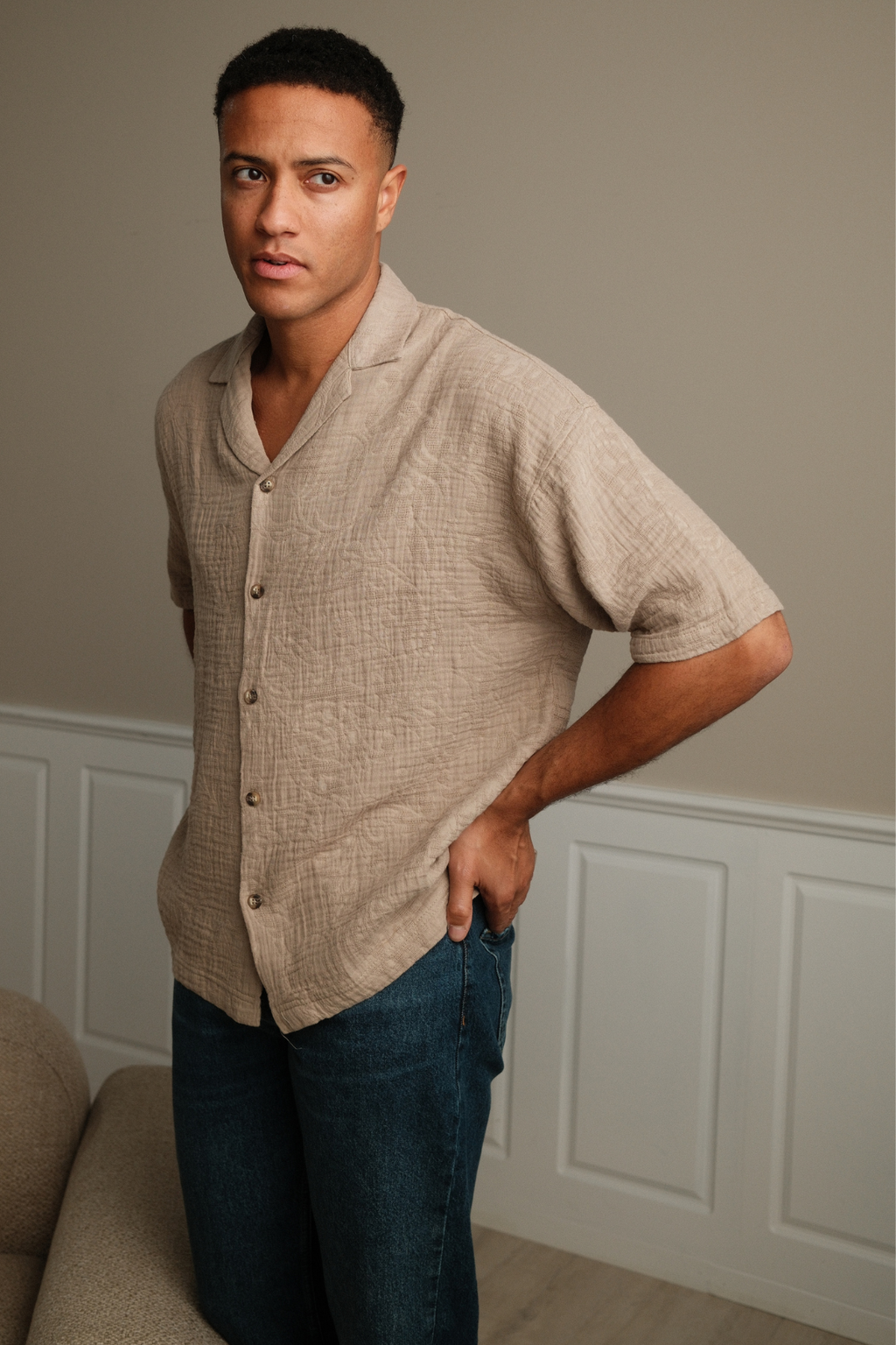 Kortärmad Skjorta - Sand